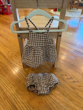 Rylee & Cru Brown Gingham Two-Piece Diaper Cover Set
